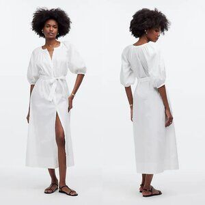 Madewell Tie-Waist Button-Front Midi Dress‎ in Poplin White Size Small NWT